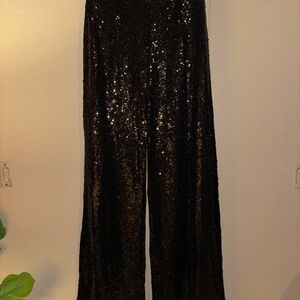 Sequin Black Wide-Leg Pants